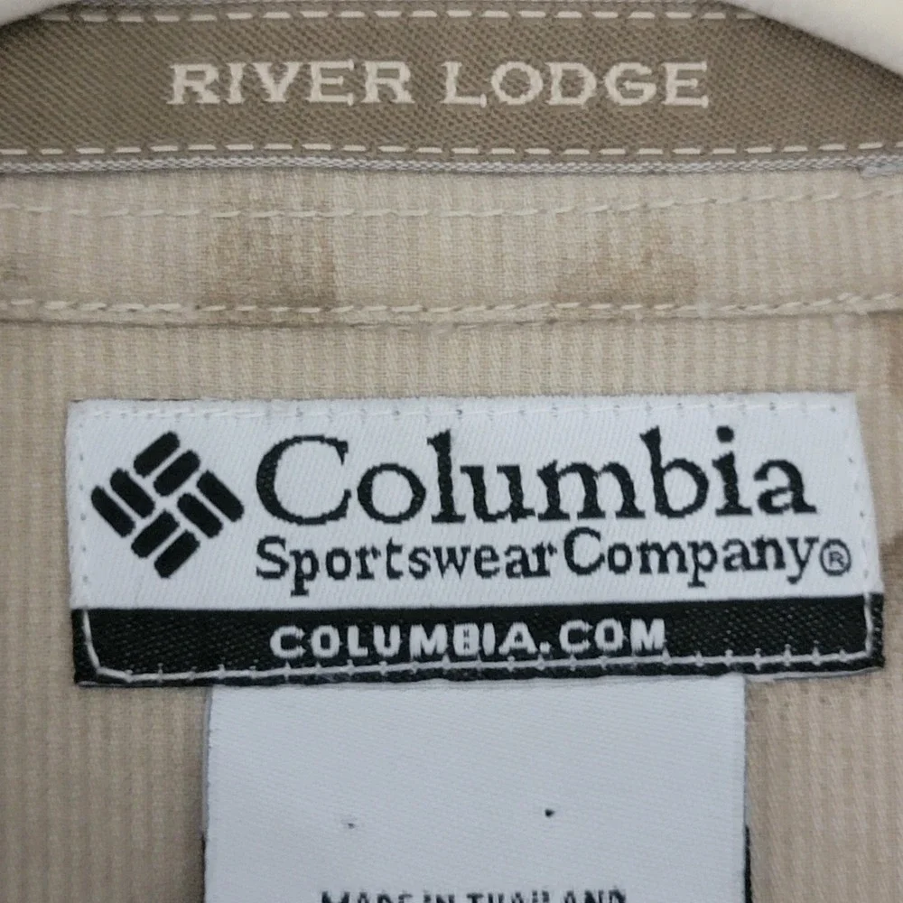 Columbia Button Down Shirt Men XL Tan Deer Elk Nature Print Long Sleeve Cabin - Picture 8 of 13